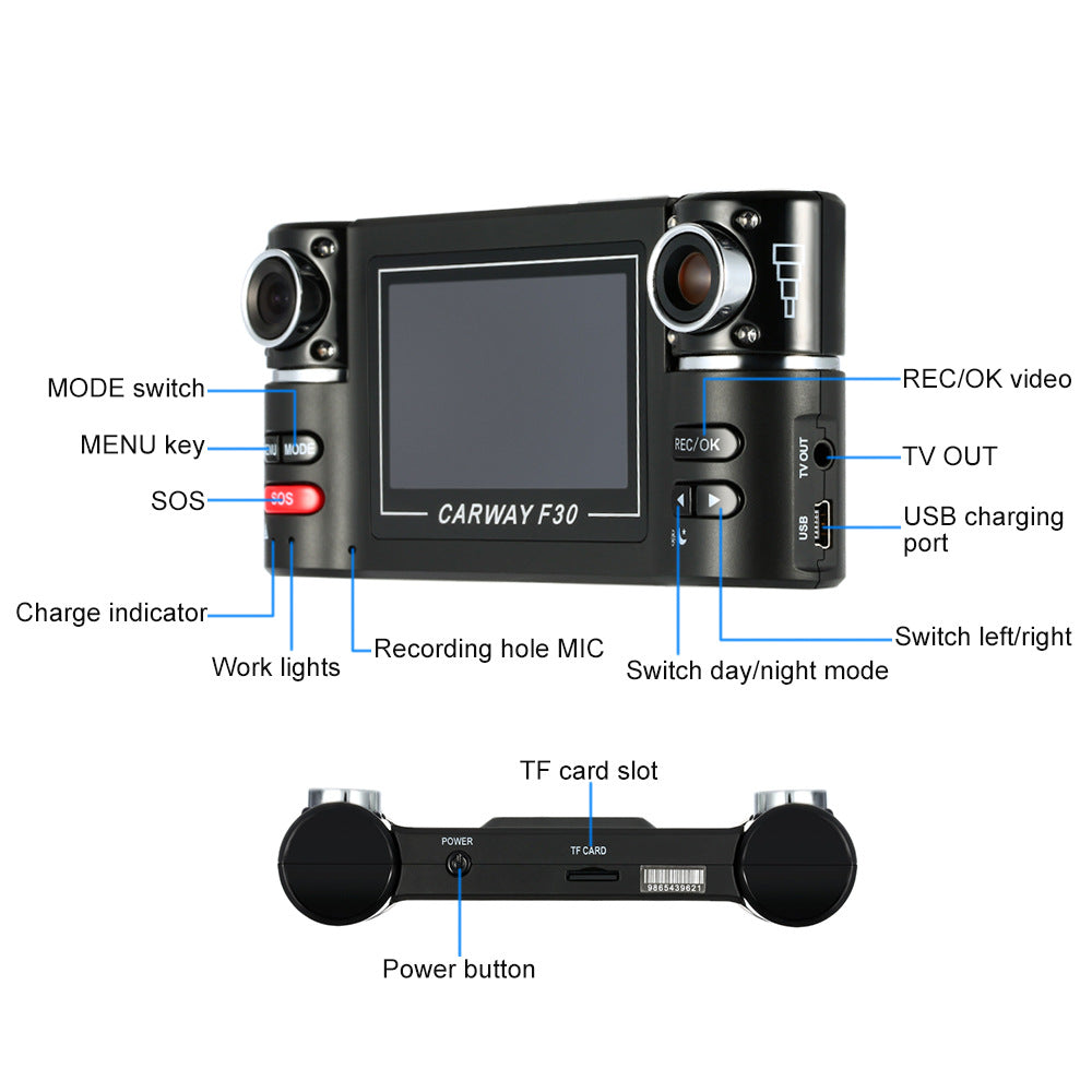 Dual lens driving recorder (F600) - Auto GoShop
