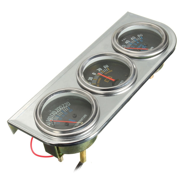 Gray Car Auto Meter Trio Ammeter Water Temp Oil Pressure Gauge Mechanical Sliver