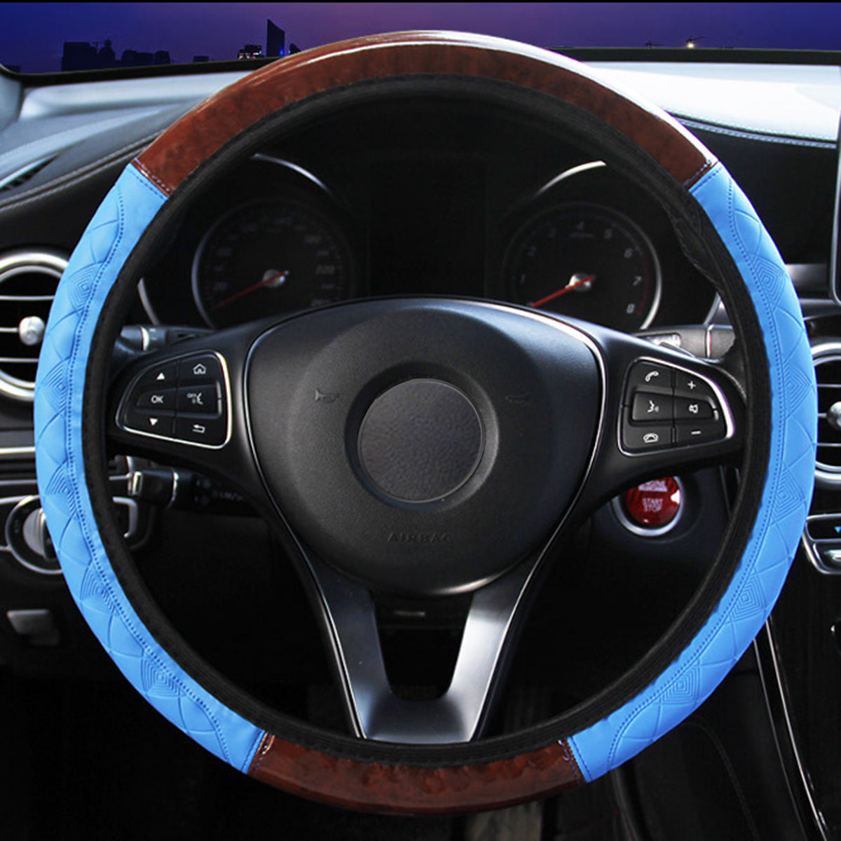 Wood Grain Leather Car Steering Wheel Cover Protective Cover Universal Non-slip - Auto GoShop