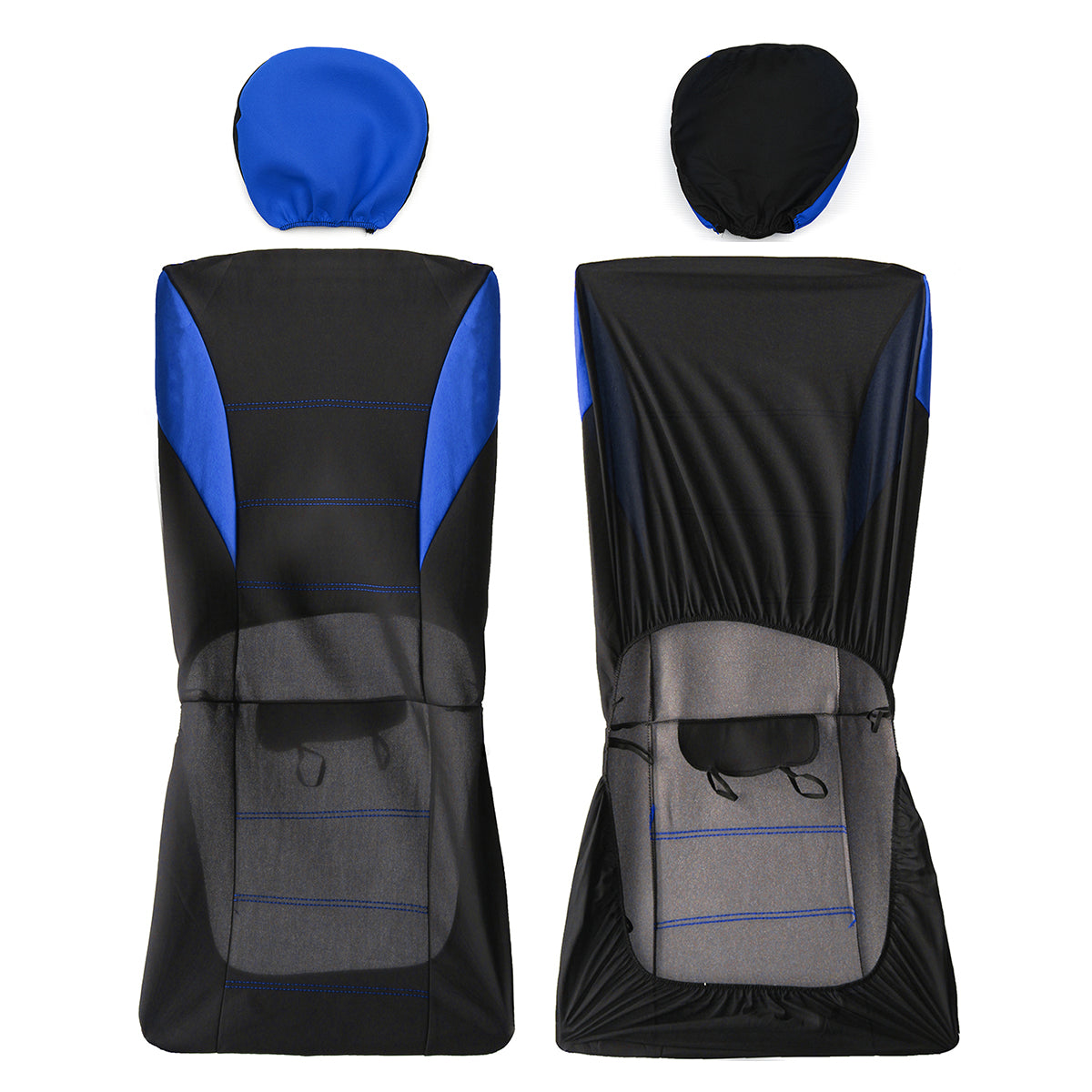 Universal Four Seasons Blue Black Fabric Car Seat Cover Protectors 9pc Full Set Airbag Compatible - Auto GoShop