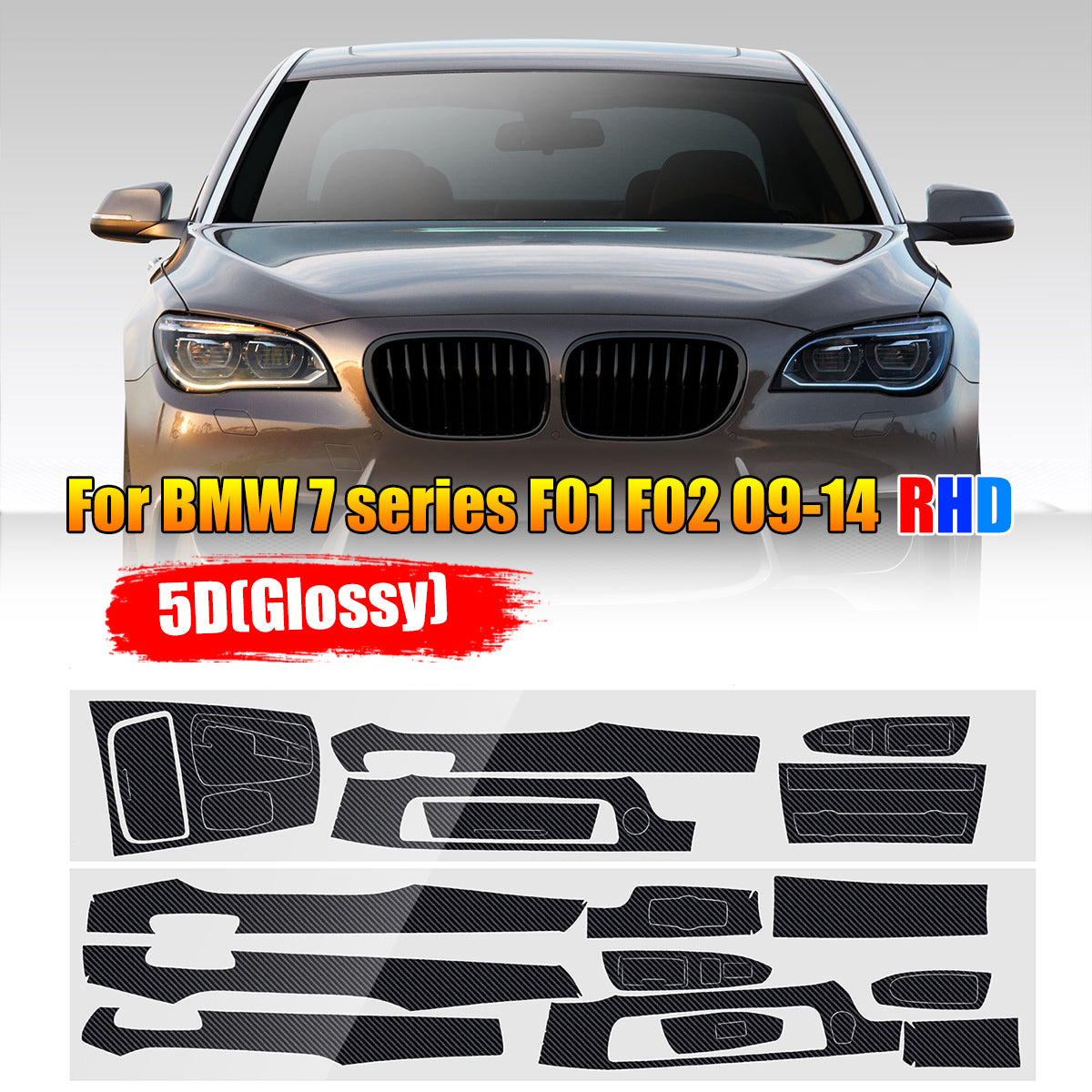 RHD Carbon Fiber Interior Sticker Vinyl For BMW 7 series F01 F02 2009-2014 - Auto GoShop