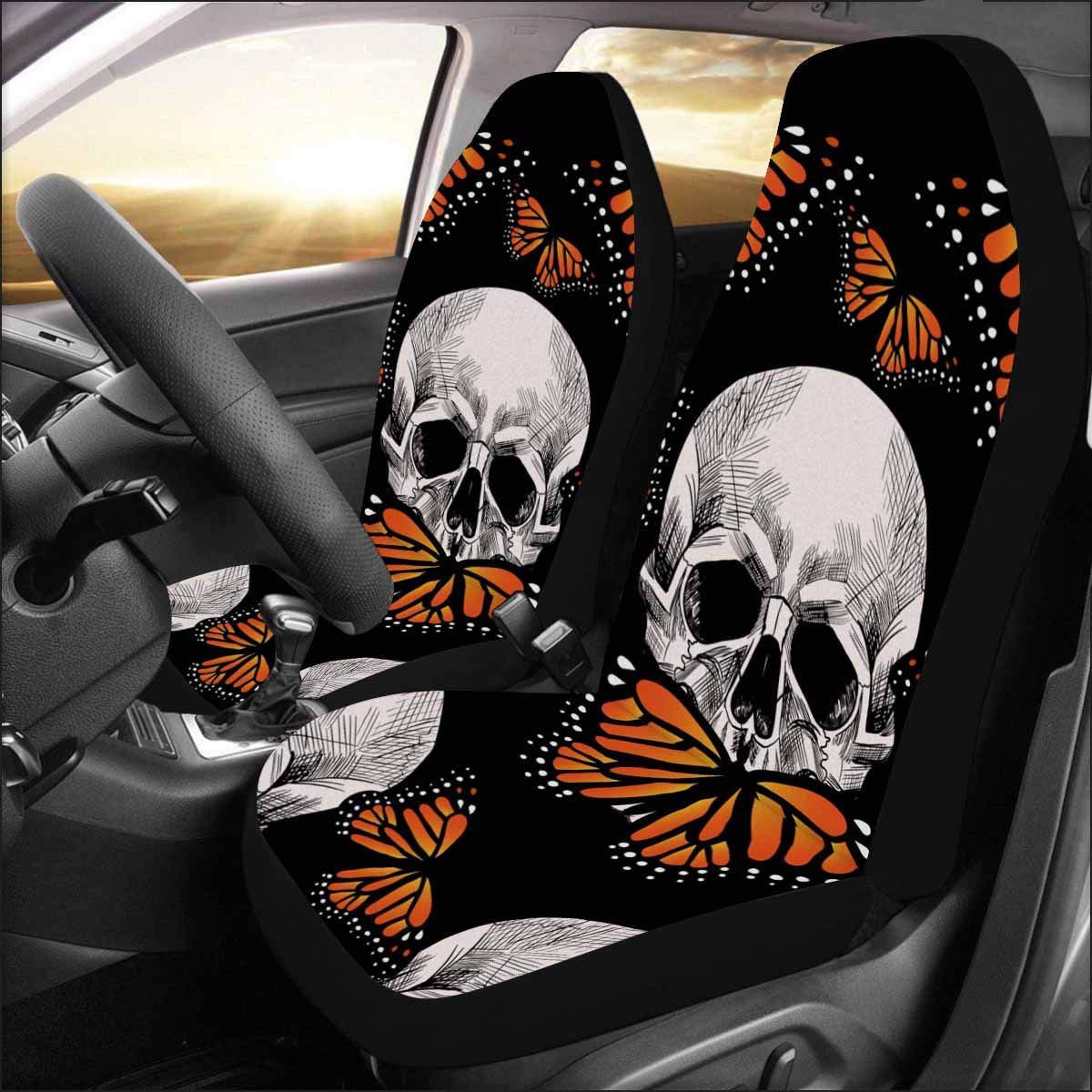 Car SUV Sedan Front Seat Cover Cushion Skull Wolf Printed Protector Universal - Auto GoShop