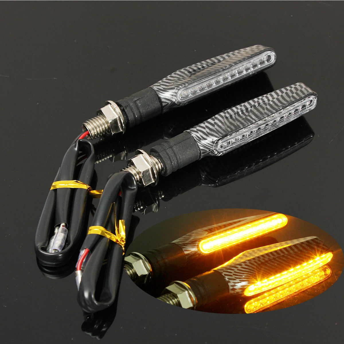 Black 2pcs Motorcycle LED Turn Signal Indicator Blinkers Amber Lights
