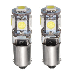 2PCS BAX9S H6W 5-SMD LED Side Marker Lights Tail Parking Interior Bulbs Canbus Error Free 12V 6000K White - Auto GoShop