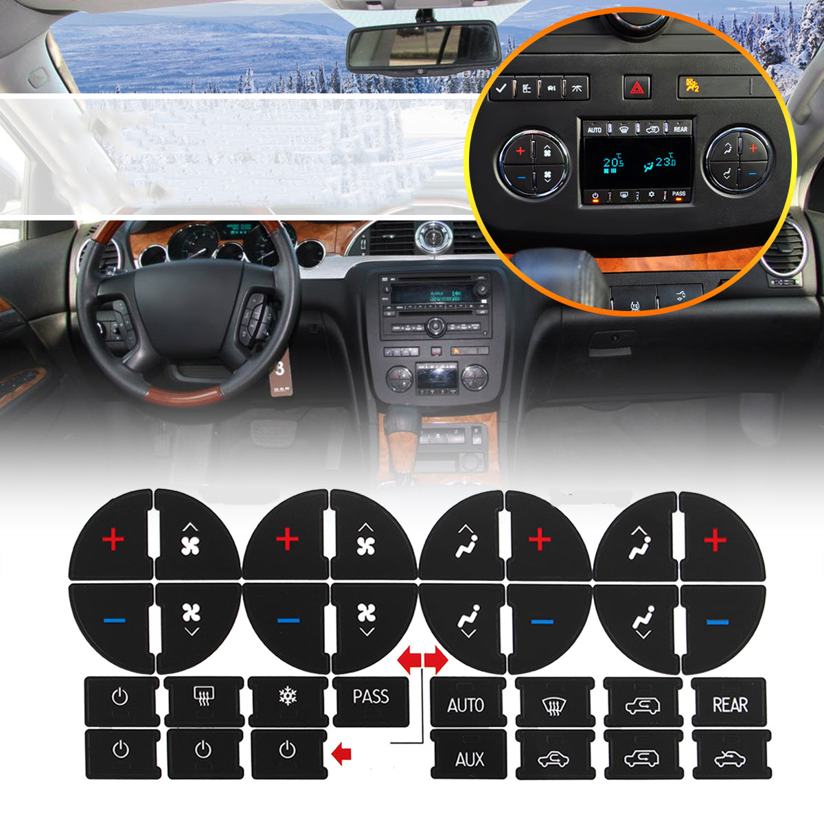 Black AC Dash Button Repair Kit Car PVC Decals Sticker For General Motors SUV Trucks