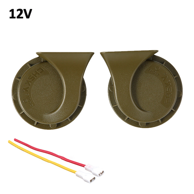 Dark Olive Green 2pcs 12V / 24V Snail Air Horn Loud Dual Tone Electric For Motorcycle Car