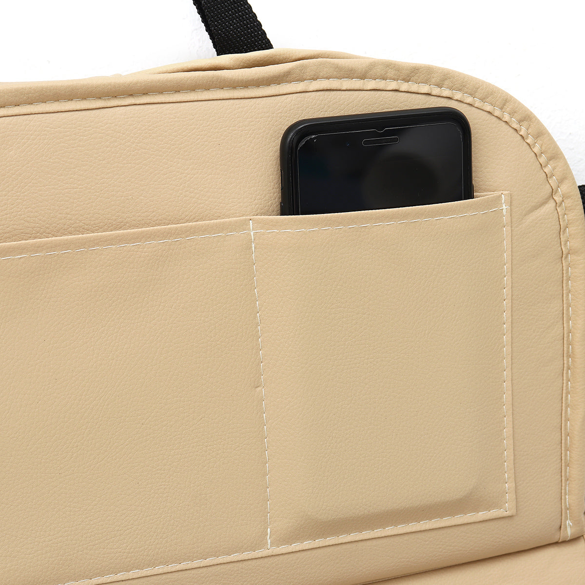 Car Seat Back Organiser Storage Bag Phone Holder Pockets PU Leather Black - Auto GoShop