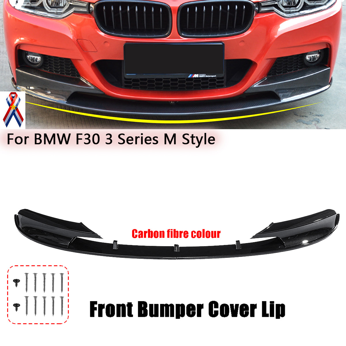 Carbon Fiber Front Bumper Protector Cover Splitter Lip For BMW F30 3 Series M Style 2012-18 - Auto GoShop