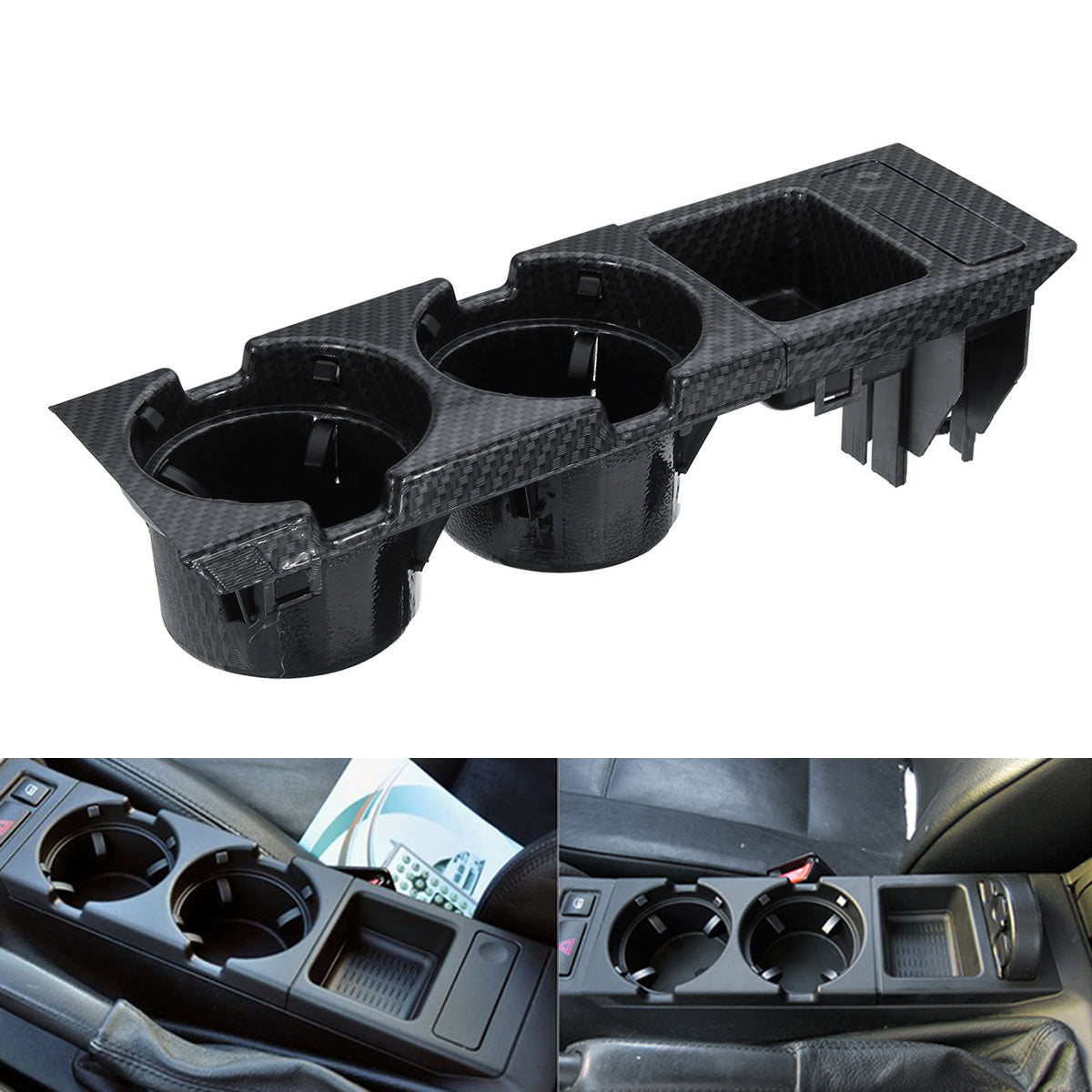 Black Front Center Console Drink Cup Holder Box Carbon Fiber For BMW 3 Series E46 1999-2006