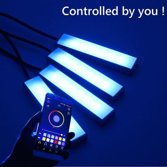 Light Cyan 4PCS RGB LED Car Foot Floor Atmosphere Lights Intelligent Sound Control Colorful Decoration Lamp DC12V with Remote Control