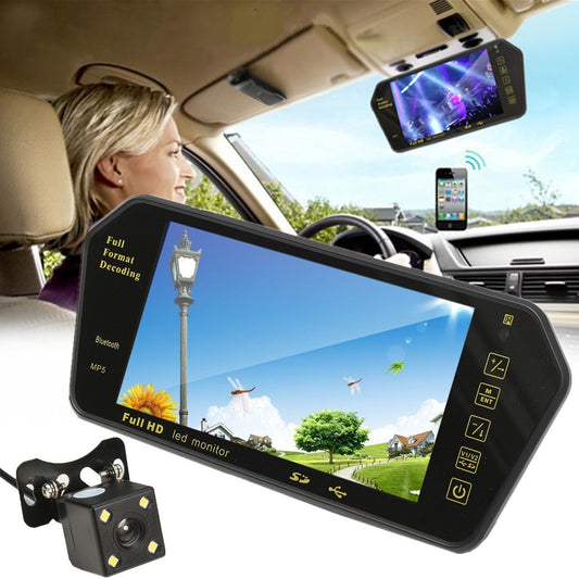7 Inch TFT LCD bluetooth Car Rear View Parking Mirror Monitor + Reversing Car Camera - Auto GoShop