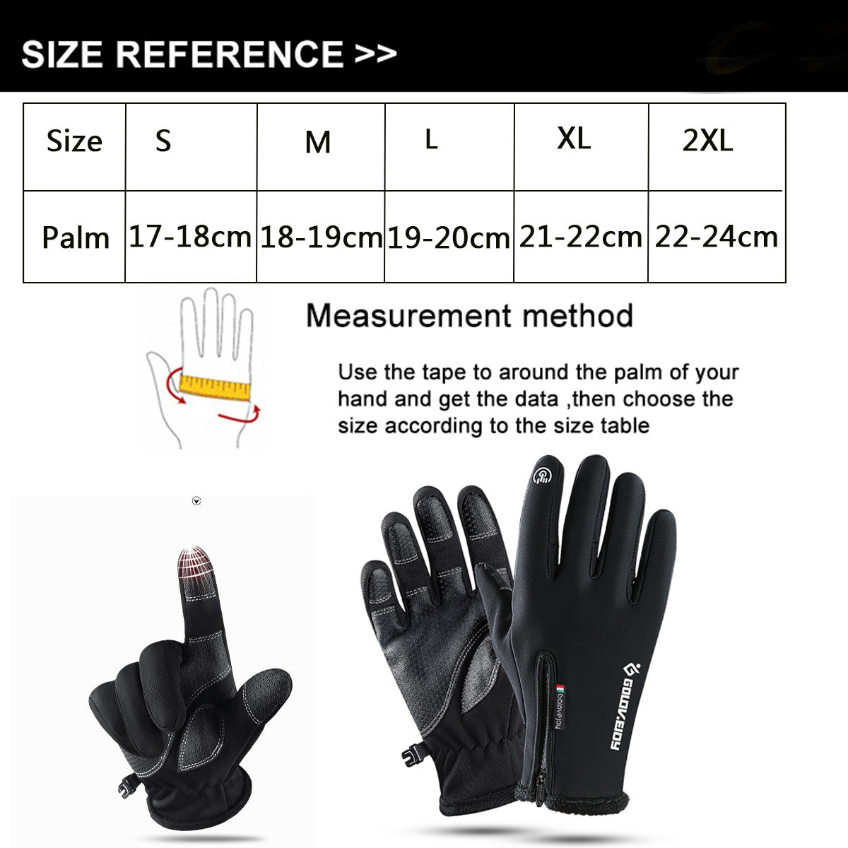 White Smoke Touch Screen Gloves Zipper Thermal Winter Sports Skiing Warm Mittens PU Leather Black