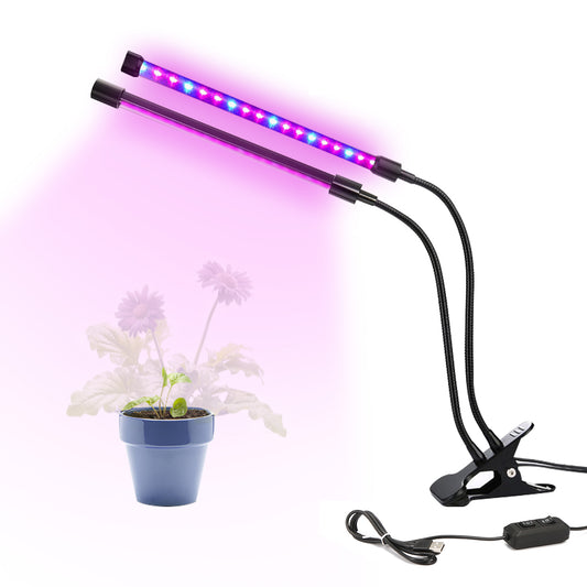 Lavender Dual Head 36LED Plant Grow Light 18W Plant Lamp USB Timing Adjustable Flexible Gooseneck for Indoor Plants Greenhouse