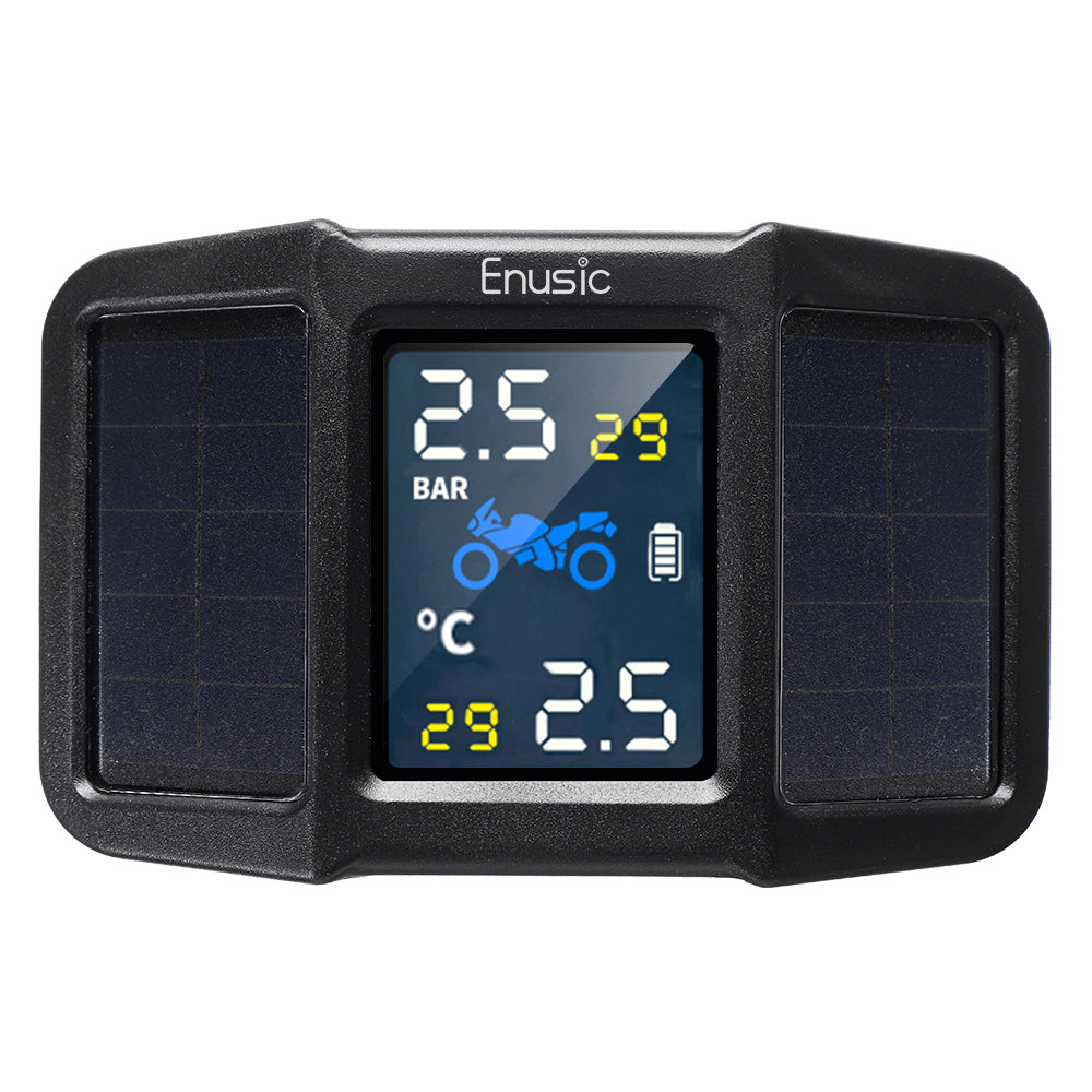 Dark Slate Gray Enusic™ T400 Solar Power + USB TPMS Waterproof LCD Display Motorcycle Real Time Tire Pressure Monitor System Wireless WI External Sensor