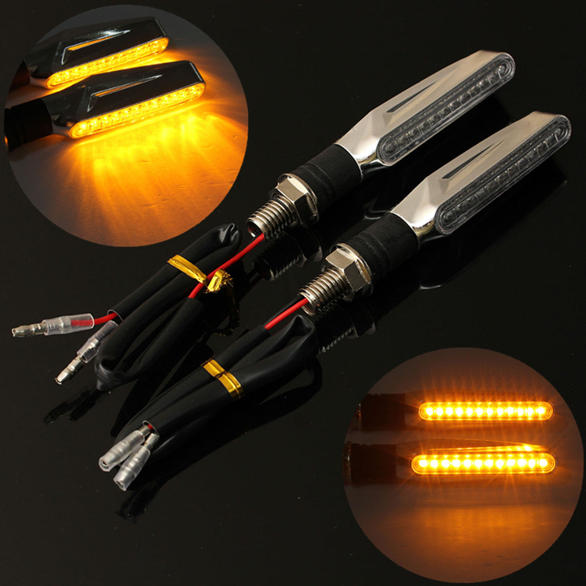 Dark Orange 2pcs Motorcycle LED Turn Signal Indicator Blinkers Amber Lights