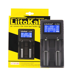 Yellow LiitoKala Lii-PD2 LCD Battery Charger for 18650 26650 21700 2-slot Lithium Battery+ 12V Car Socket Power Supply Charger Cable Male Plug