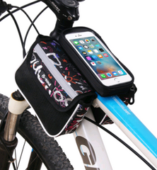 Black Bicycle bag mountain bike front beam bag touch screen mobile phone tube bag waterproof riding saddle bag
