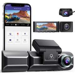 AZDOME M550 Dash Cam 3 Channel Front inside Rear 2K+1080P+1080P Car Dashboard Camera Recorder Night Vision DVR Built in Wifi GPS with 32GB Card