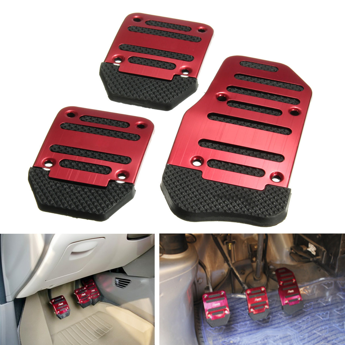 1 Set 3Pcs Non-Slip Footrests Aluminum Alloy Car Foot Treadle Pedals Cover Pad - Auto GoShop
