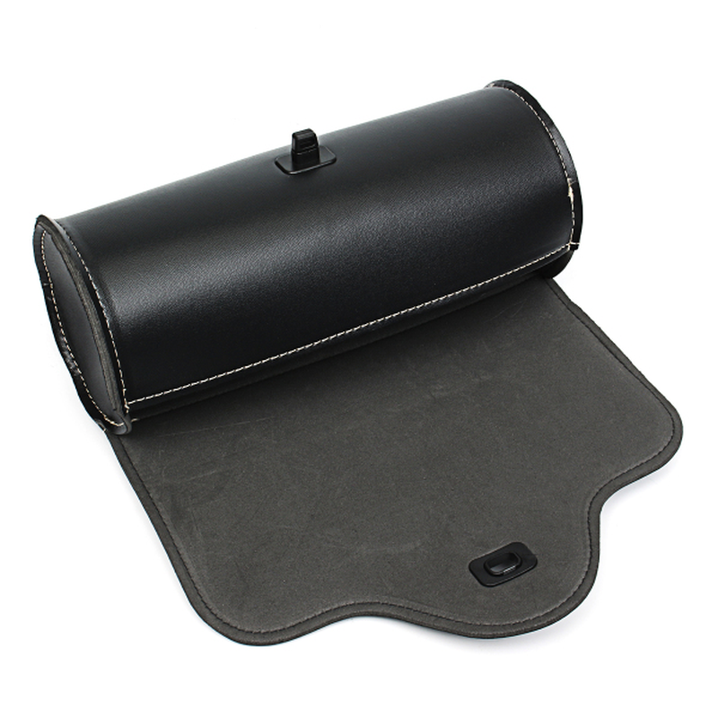 Motorcycle Barrel Saddle Bag PU Leather Metal Tool Bags Black Front Rear Moto Luggagge Bag