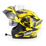 SOMAN 955 Motorcycle Bluetooth Full Face Helmet Eye Style Flip up Double Visors with BT Headset Earphone - Auto GoShop