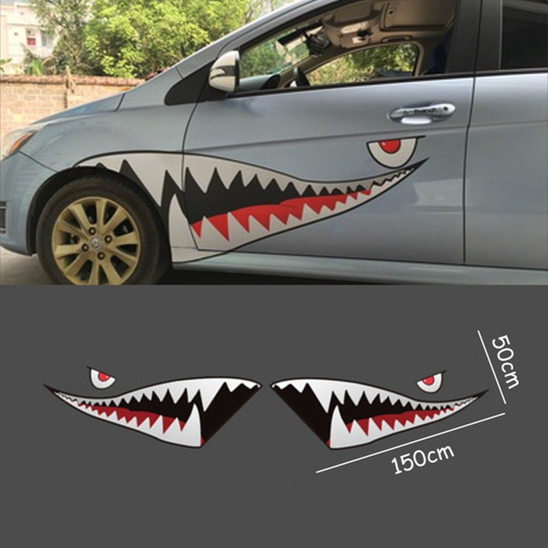 150Cmx50Cm Shark Month Teeth Vinyl Sticker Car Body Exterior Scratch Cover Decal Waterproof - Auto GoShop