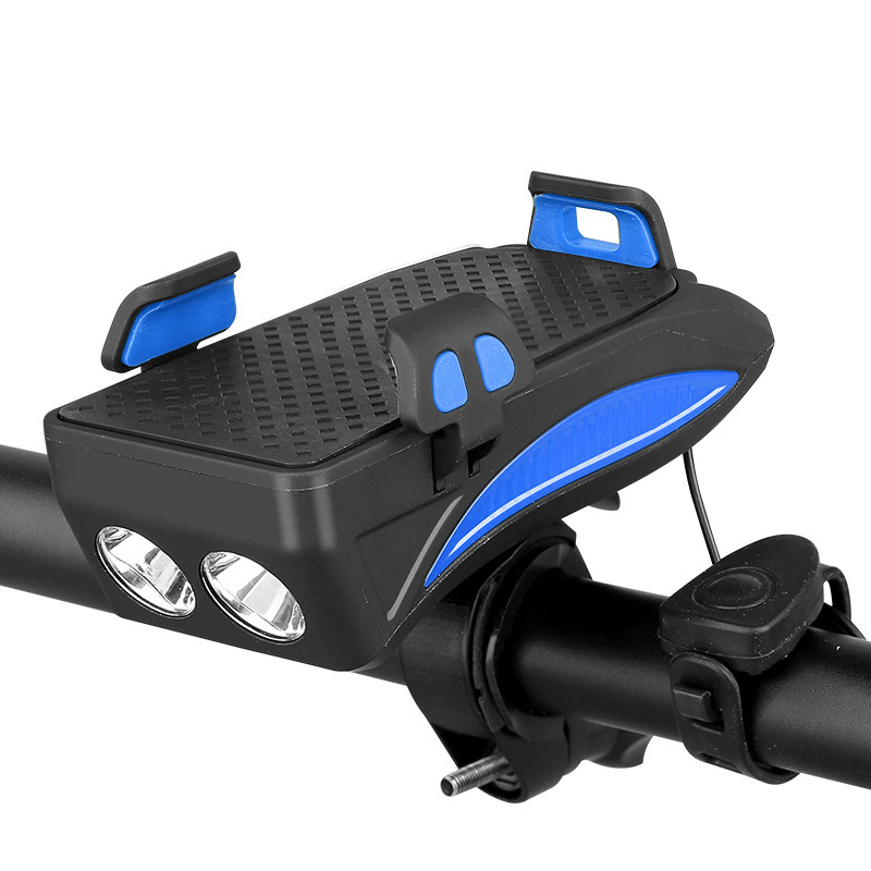 USB Rechargeable LED Bicycle Headlight Bike Horn Handlebar Phone Holder Cycle VC