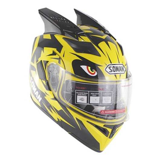 SOMAN Motorcycle Full Face Helmet Dual Lens Anti-Uv Anti-Scratch with Horn