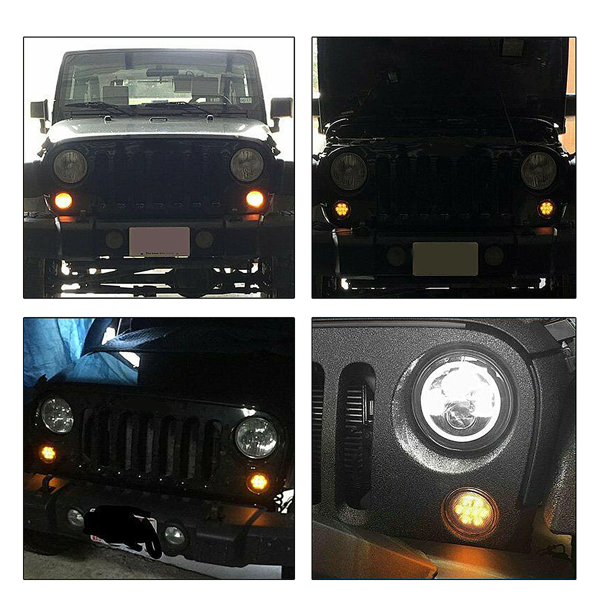 Front Grill Flood LED Turn Signal Lights Smoke Lens Amber for Jeep Wrangler 1987-2018 - Auto GoShop