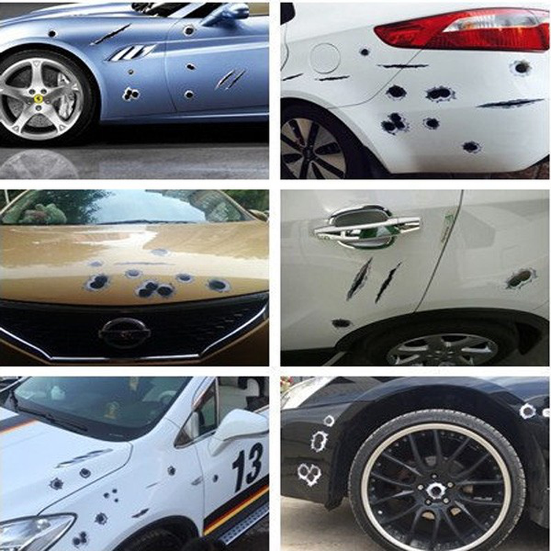 3D Simulated Bullet Holes Car Sticker Scratch Decal Waterproof Motorcycle Stickers 23X29CM