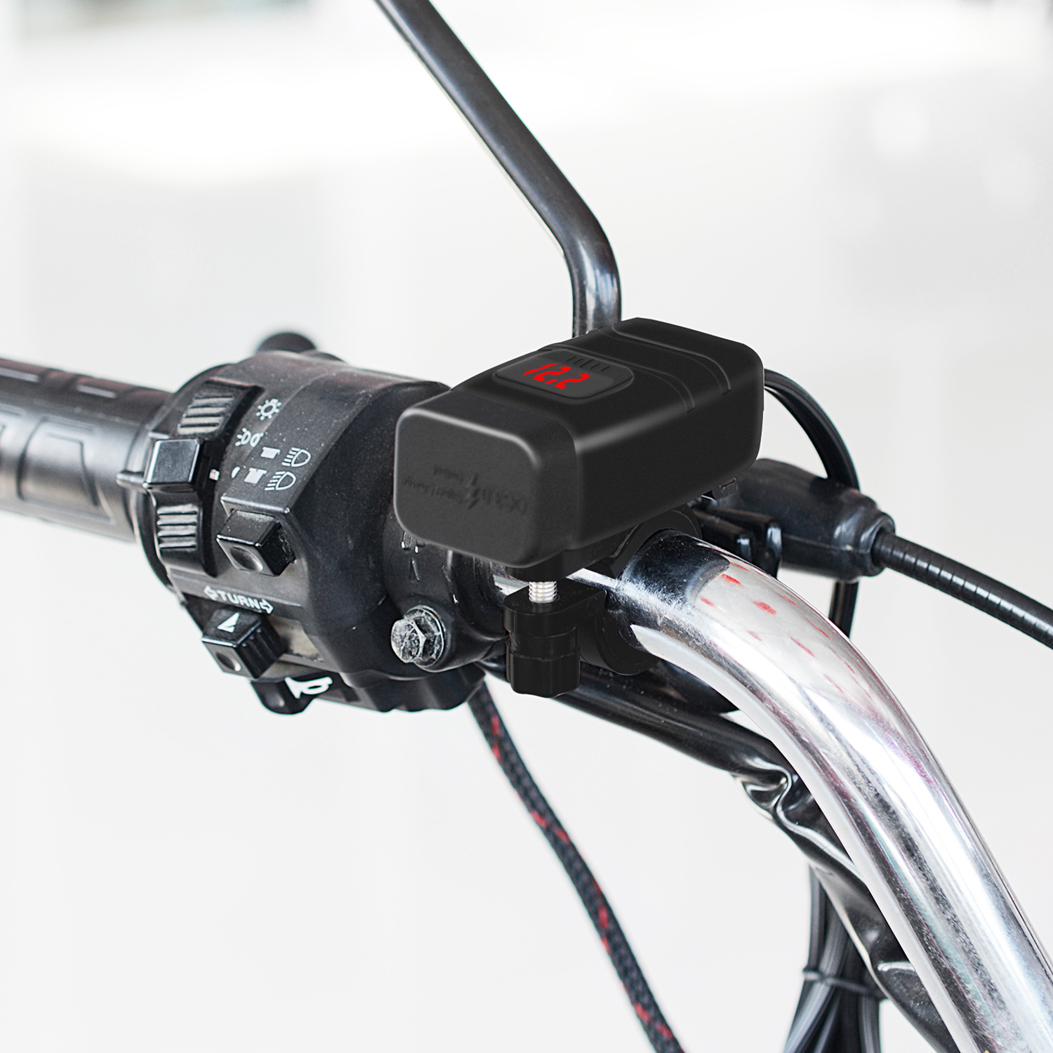 12V/24V QC3.0 Waterproof Motorcycle Dual Usb Charger LED Volt Meter Voltmetersocket