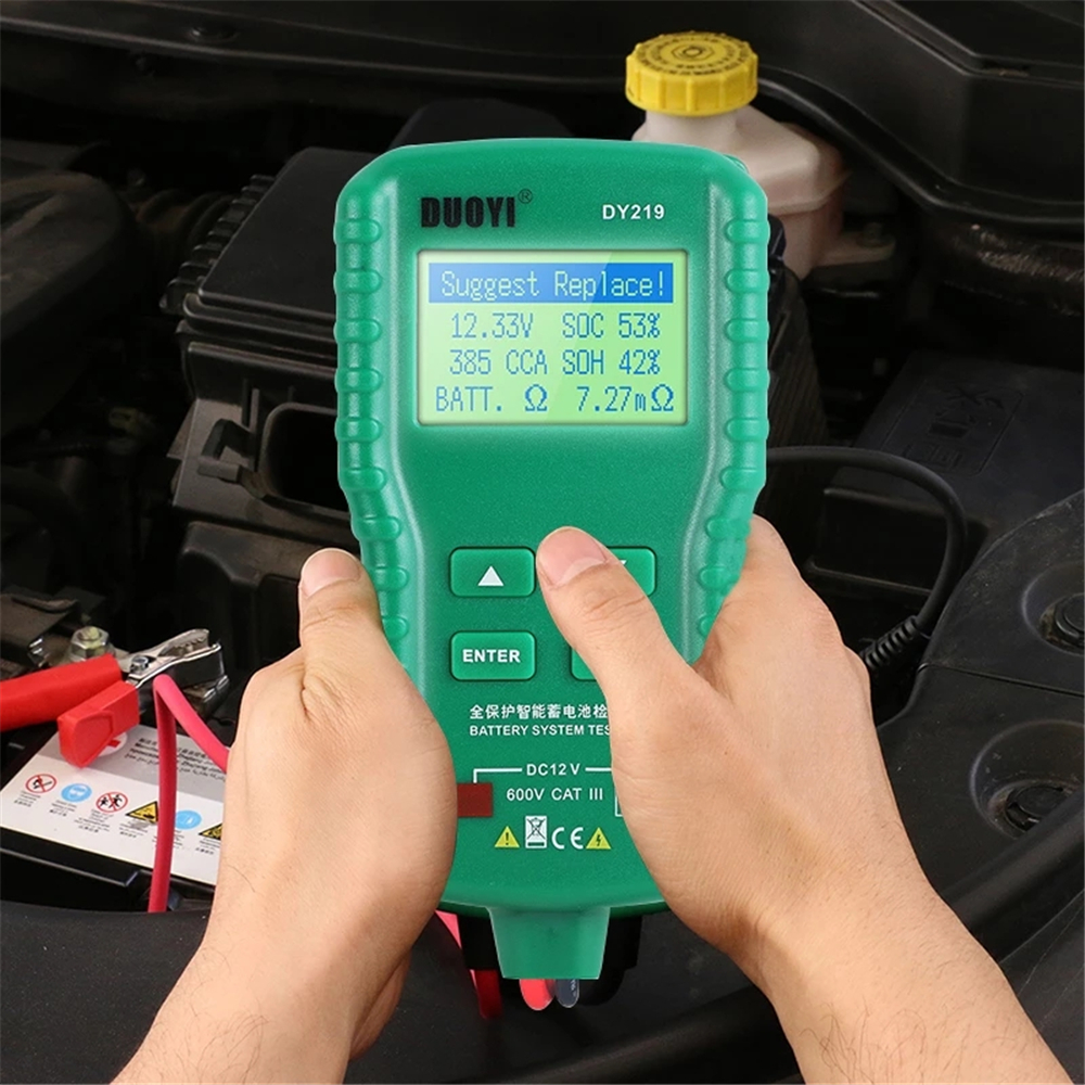 DUOYI DY219 12V Digital Car Battery Tester AH CCA Voltage Current Battery Load Analyzer Multifunction Diagnostic Car Repair Tool