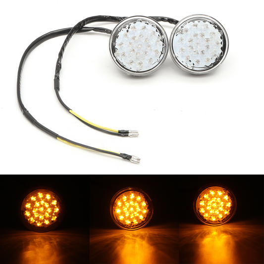 Pair 12V Universal Motorcycle Bike round LED Turn Signal Indicator Blinker Light Lamp