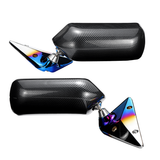 Pair Universal F1 Style Car Side Mirror Carbon Fiber Look Metal Bracket Cover with Blue Mirror Set