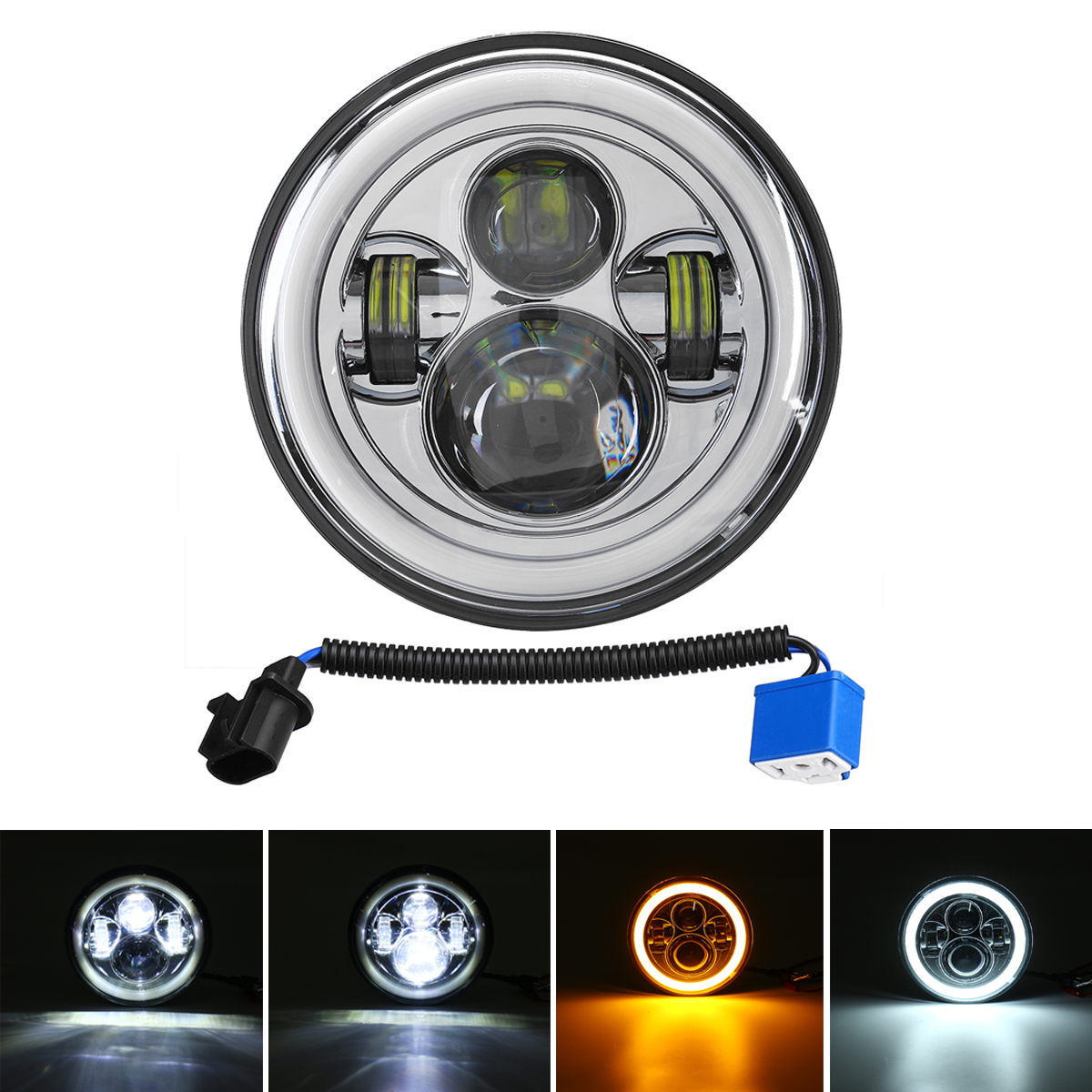 7 Inch LED Headlight Projector Angle Eyes Hi/Low DRL Turn Signal Lamp for Jeep Motorcycle
