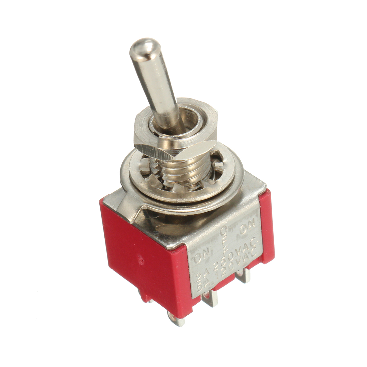 Red Miniature Toggle Switch DPDT On-Off-On 6 Pins 3 Position 5A 120Vac /2A 250Vac