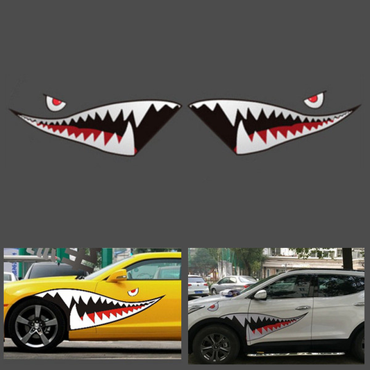 150Cmx50Cm Shark Month Teeth Vinyl Sticker Car Body Exterior Scratch Cover Decal Waterproof - Auto GoShop