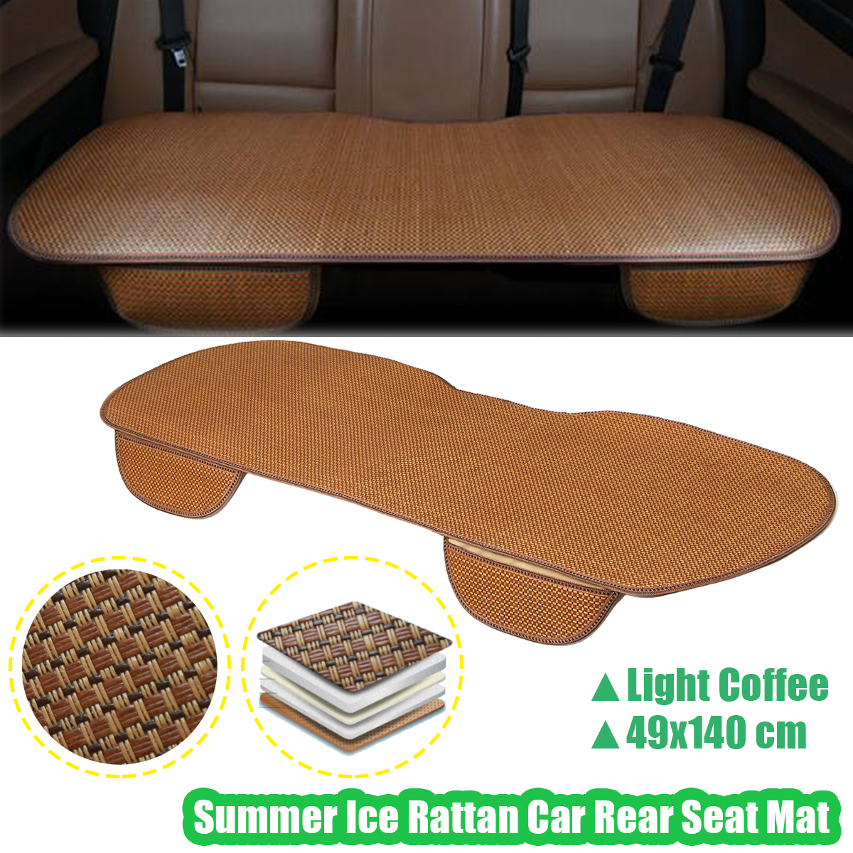 Summer Rattan Car Rear Seat Mat Protector Cover Breathable Cushion Chair Pad - Auto GoShop