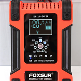 FOXSUR 12V/24V 12A/6A Battery Charger 7-Stage Charging LCD Display Motorcycle & Car Battery Charger for AGM Lifepo4 Lead-Acid Battery