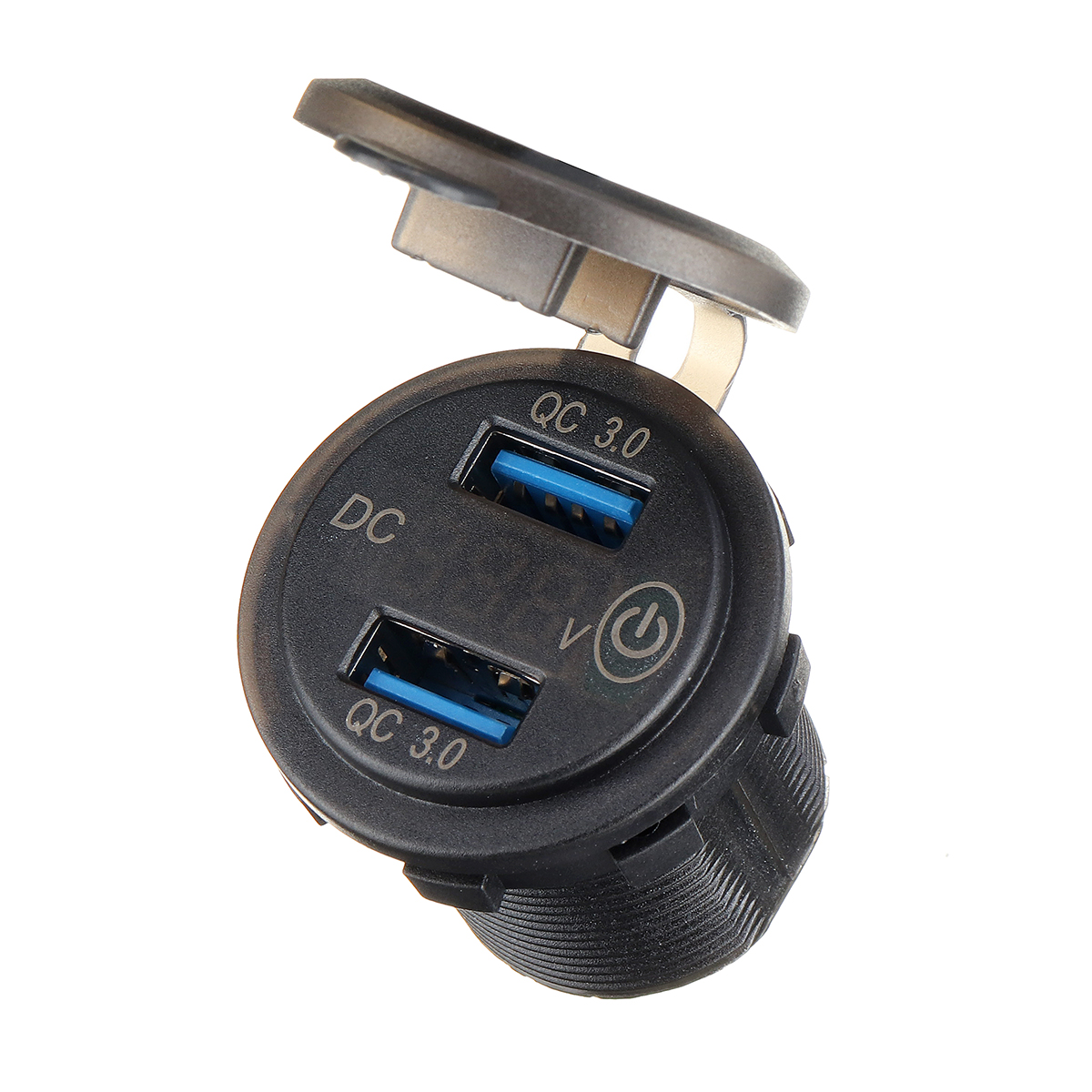 QC 3.0 12-24V Touch Switch Fast Charger Socket Voltmeter Dual USB LED Digital Display Voltage