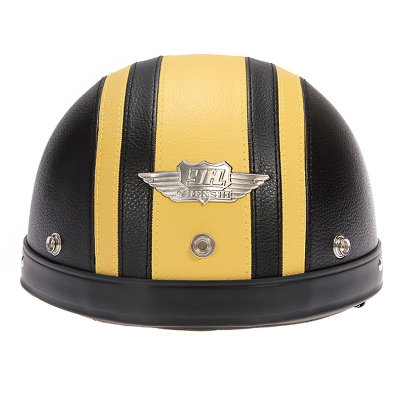 Yellow Leather Harley Motorcycle Half Helmet L XL without Badge - Auto GoShop