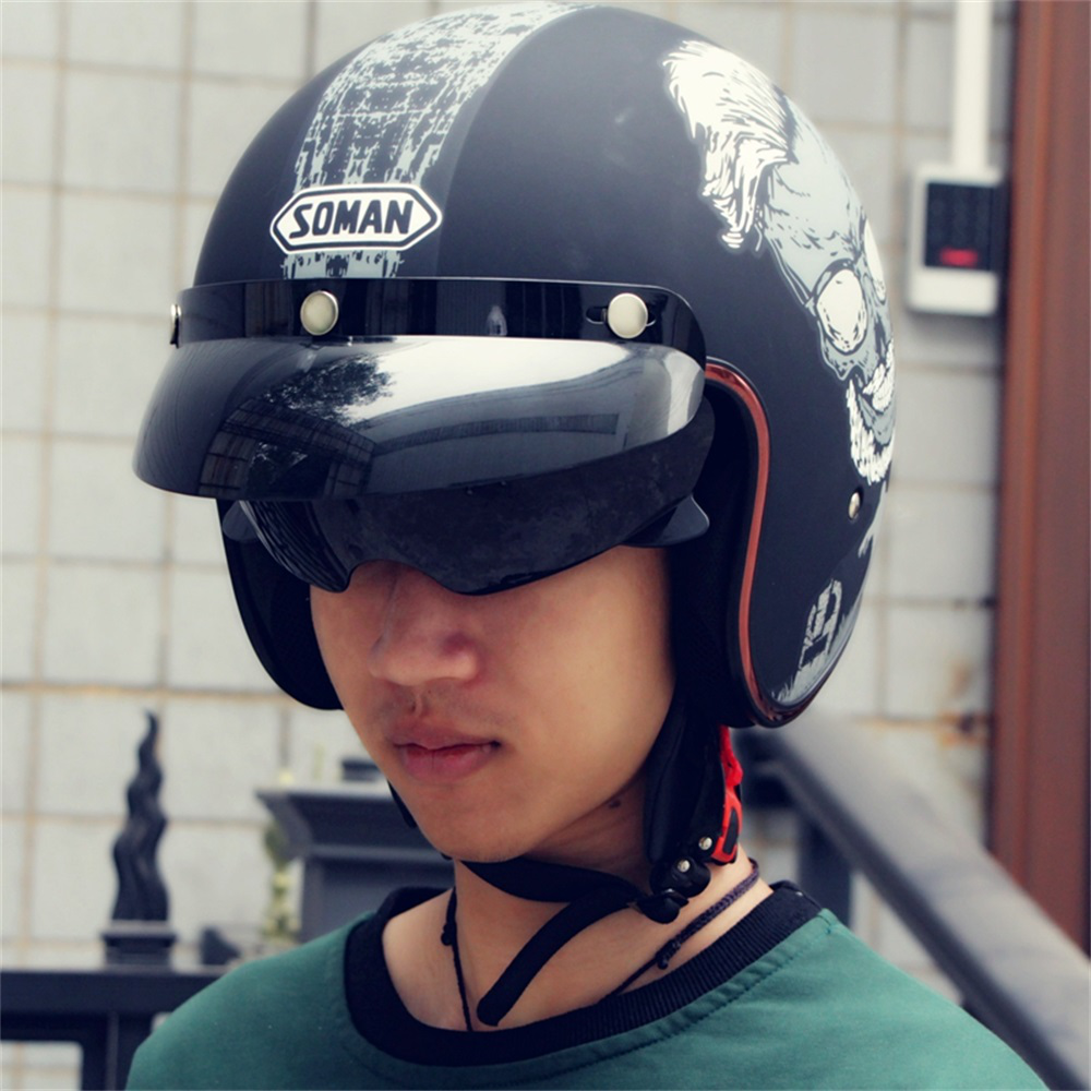 SOMAN SM521 Electric Vehicle Motorcycle Helmet Men Women Retro Helmet Four Seasons Universal Half Helmet - Auto GoShop