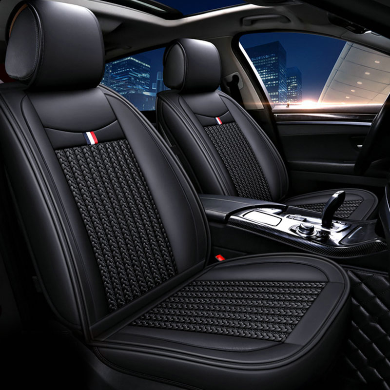 Universal Full Car Seat Cover Mat Ice Silk Cooling PU Leather Breathable Cushion Pad - Auto GoShop