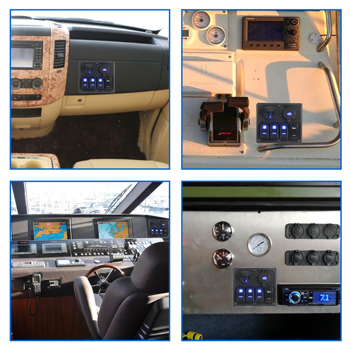 4 Gang 12V Switch Panel Dual USB for Caravan Yacht Boat Marine RV Truck Blue LED - Auto GoShop