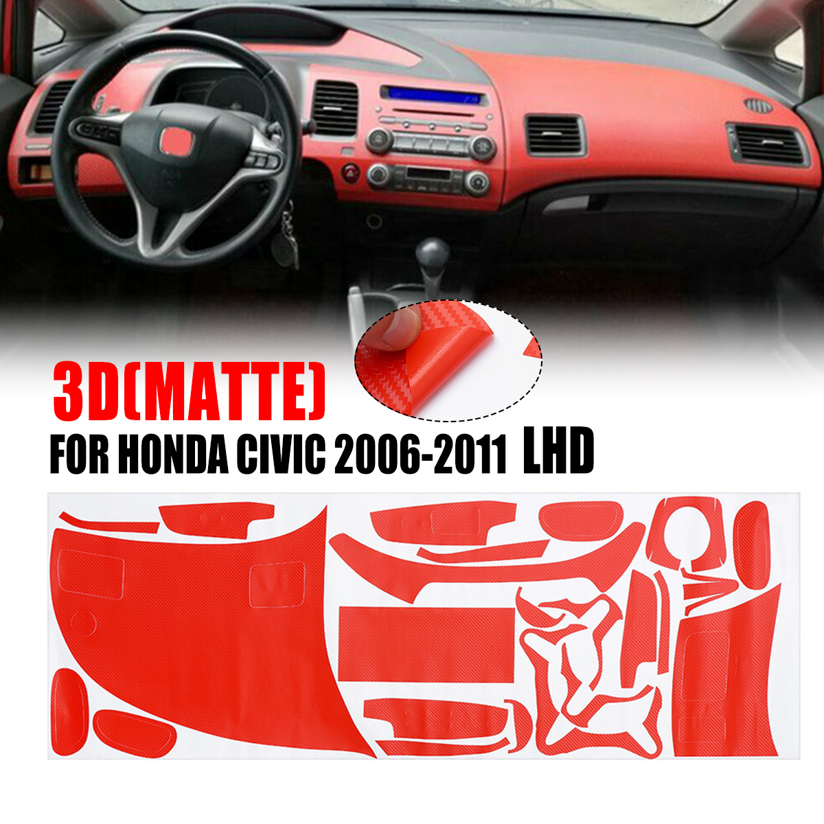 Interior Carbon Fiber Decal Sticker Wrap Trim Dash Kit for Honda Civic 2006-2011 - Auto GoShop
