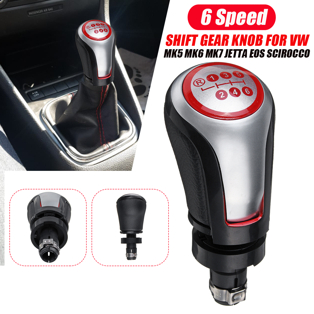 5/6 Speed Shift Gear Knob PU Leather for VW Golf MK5 MK6 MK7 Jetta EOS Scirocco - Auto GoShop