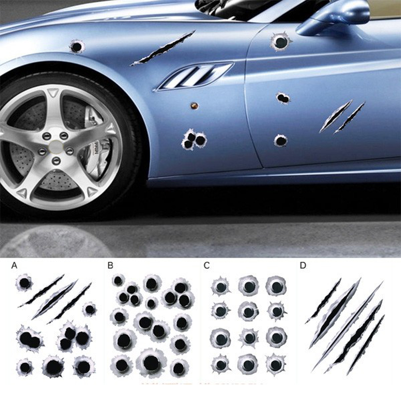 3D Simulated Bullet Holes Car Sticker Scratch Decal Waterproof Motorcycle Stickers 23X29CM