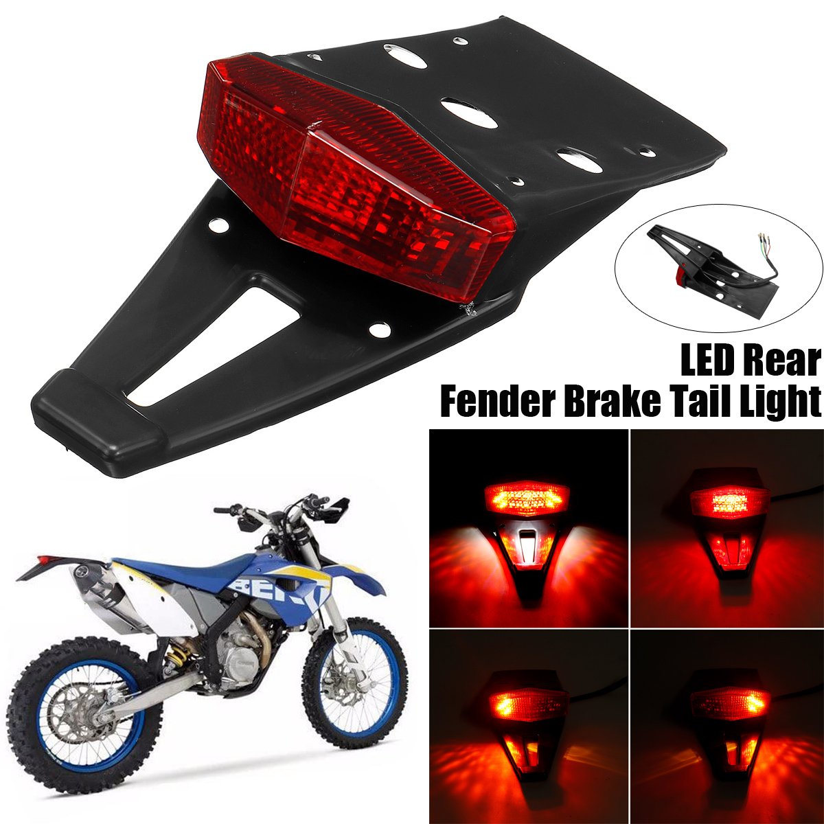 12V Dirt Enduro Bike LED Rear Fender Motorcycle Brake Tail Light Turn Signal Off-Road Universal - Auto GoShop