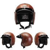 3/4 Face Mask PU Leather Motorcycle Helmet M/ L/ XL Visor Alligator Skin Pattern - Auto GoShop