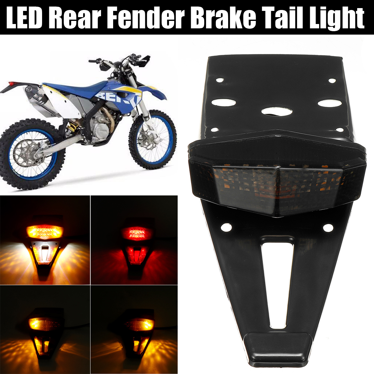 12V Dirt Enduro Bike LED Rear Fender Motorcycle Brake Tail Light Turn Signal Off-Road Universal - Auto GoShop